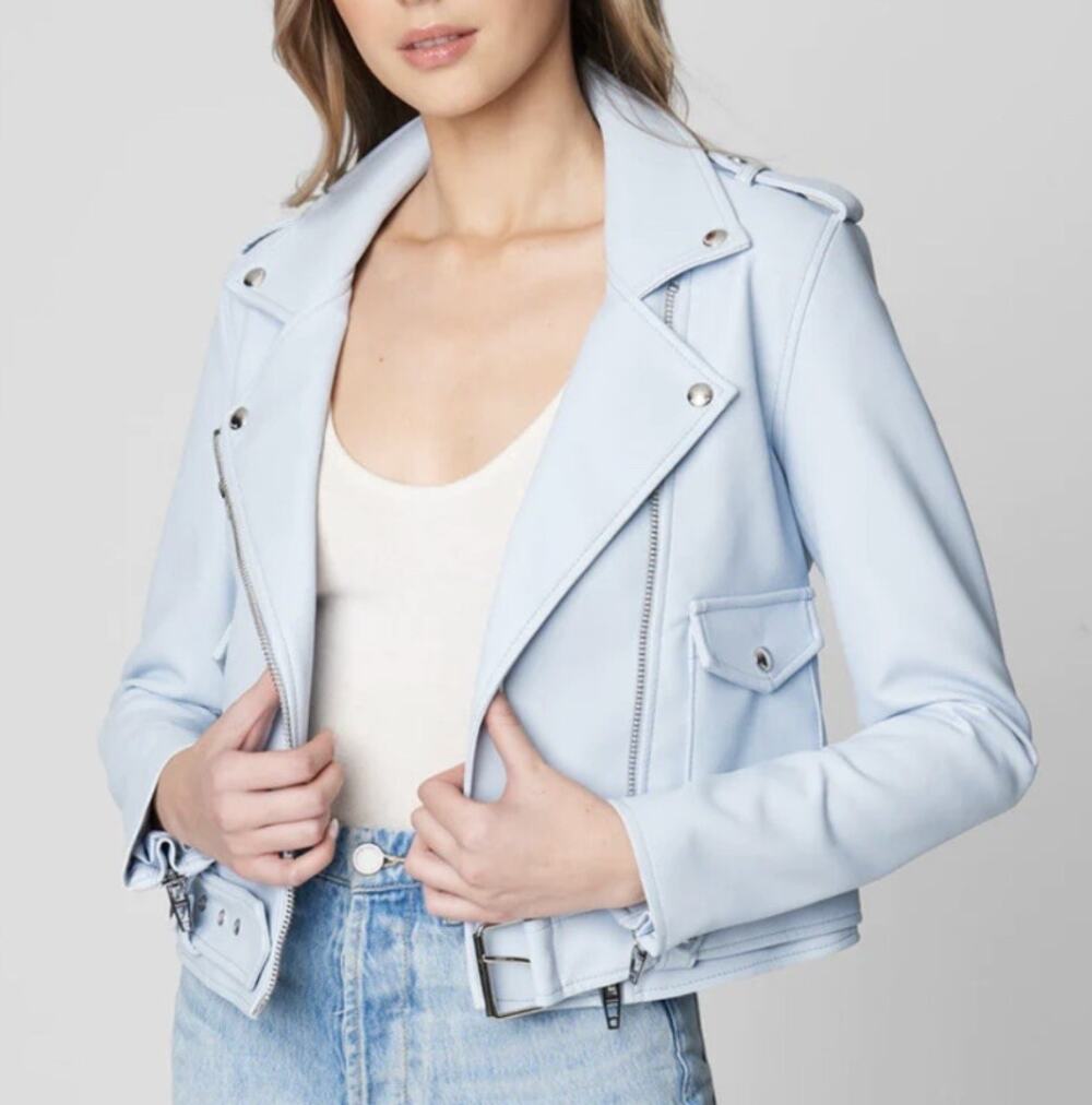 Blank NYC Pastel Blue Vegan Leather Women's Moto Jacket